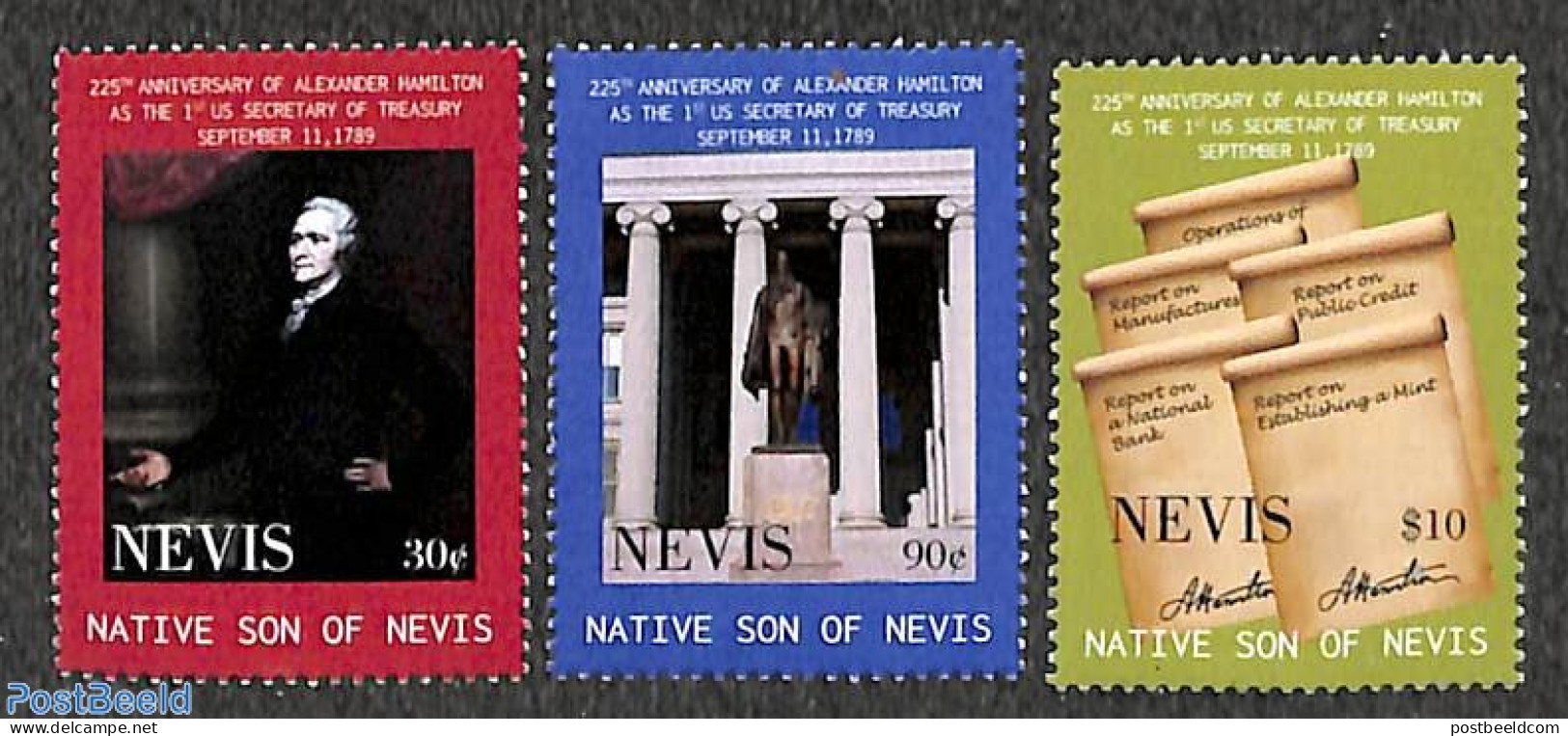 Nevis 2014 Alexander Hamilton 3v, Mint NH, Various - Banking And Insurance - Art - Sculpture - Beeldhouwkunst