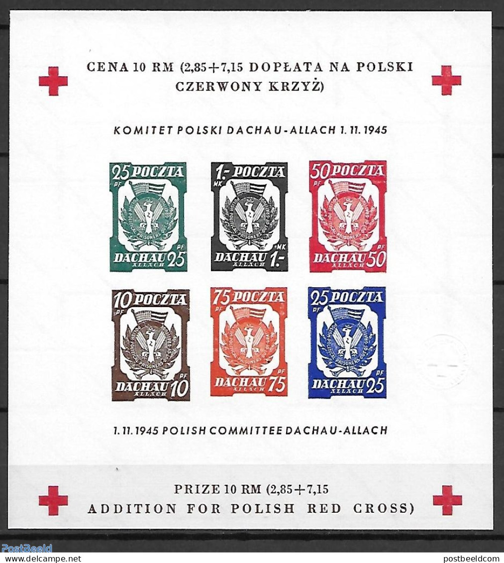 Poland 1945 Special Sheet, Imperforated, Mint NH, Health - History - Red Cross - World War II - Unused Stamps