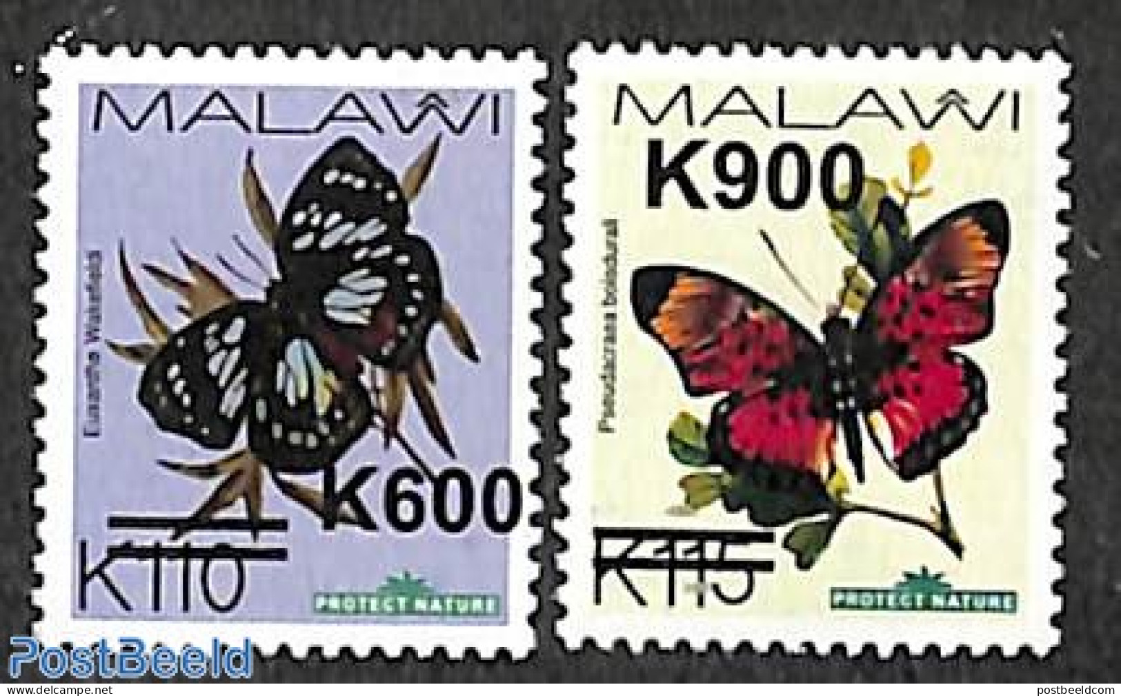 Malawi 2019 Butterflies Overprints 2v, Large Font, Mint NH, Nature - Butterflies - Malawi (1964-...)