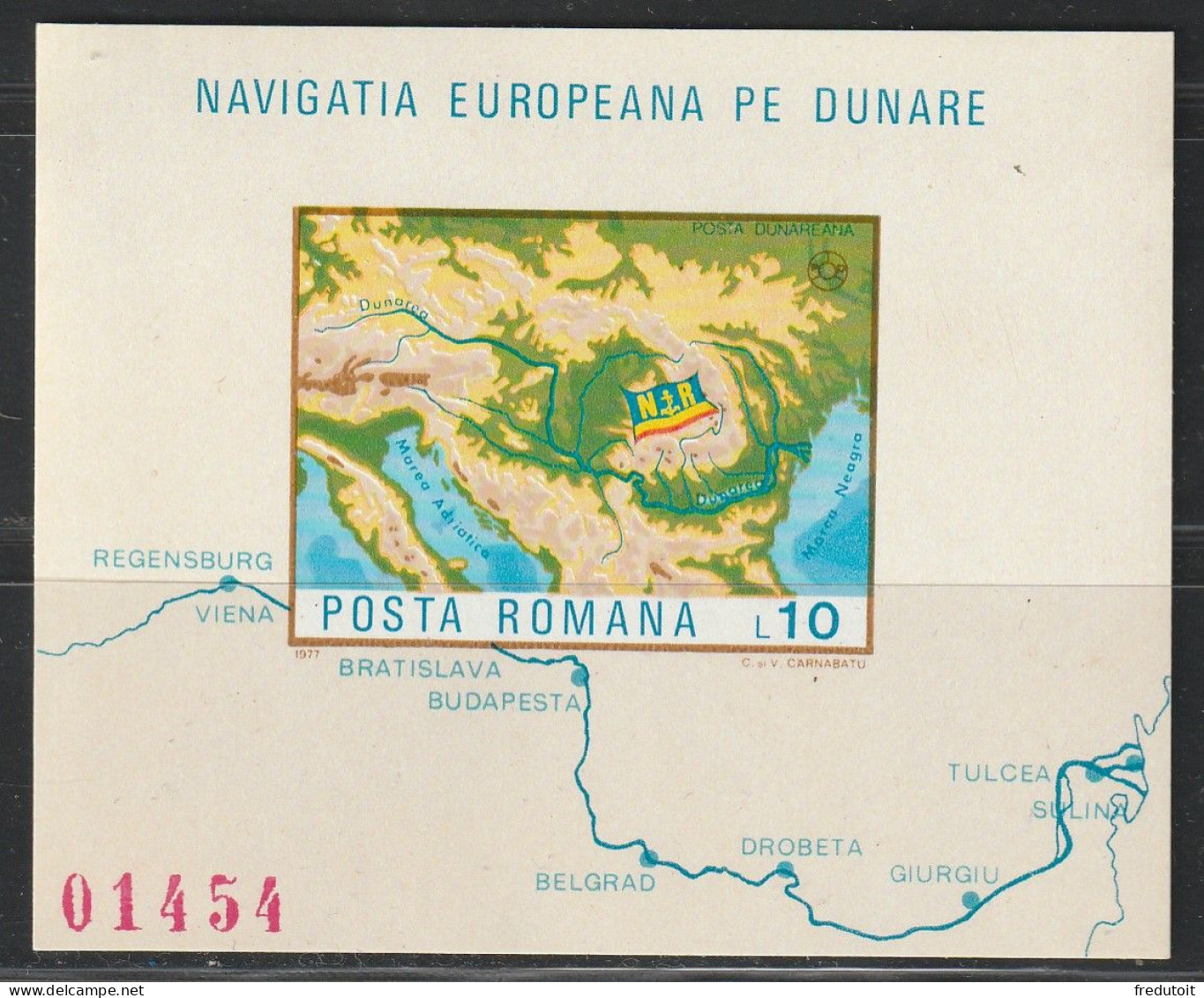 ROUMANIE - BLOC N°130a ** NON DENTELE (1977) Navigation Européenne Sur Le Danube - Blocs-feuillets