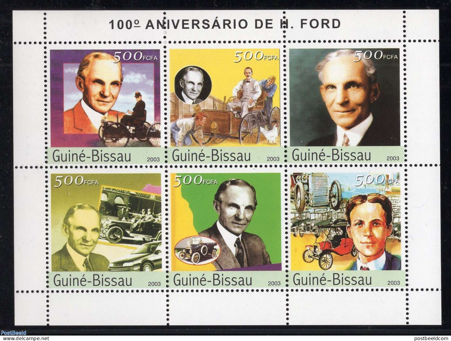 Guinea Bissau 2003 Henry Ford 6v M/s, Mint NH, History - Science - Transport - Inventors - Automobiles - Auto's