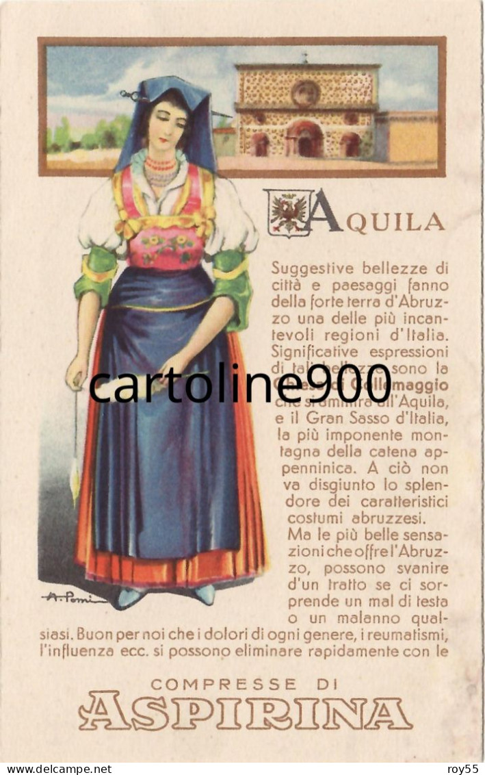 Pubblicita Compresse Di Aspirina Bayer Veduta Chiesa Di Collemaggio Aquila Abruzzo (f.piccolo/v.retro) - Publicité