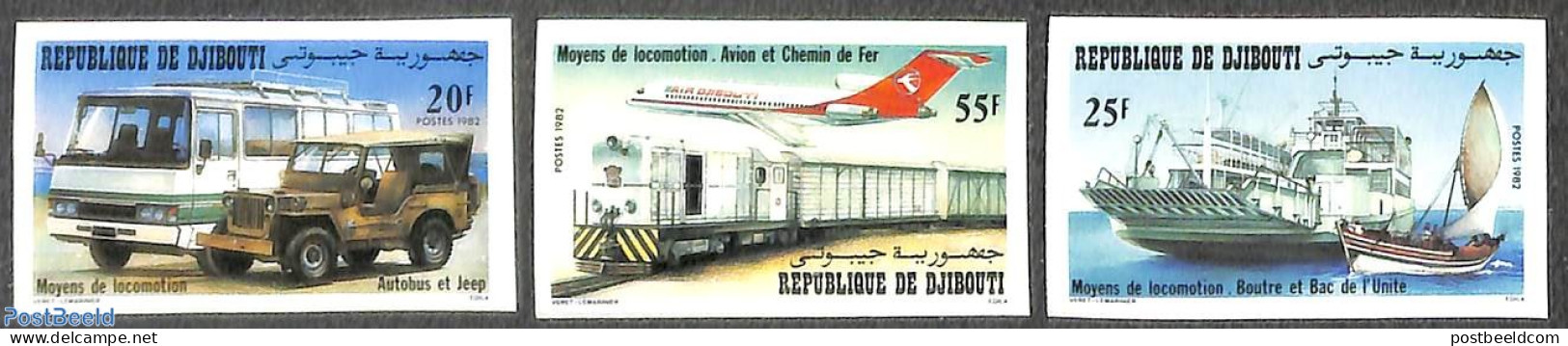 Djibouti 1982 Traffic 3v, Imperforated, Mint NH, Transport - Automobiles - Aircraft & Aviation - Railways - Ships And .. - Auto's
