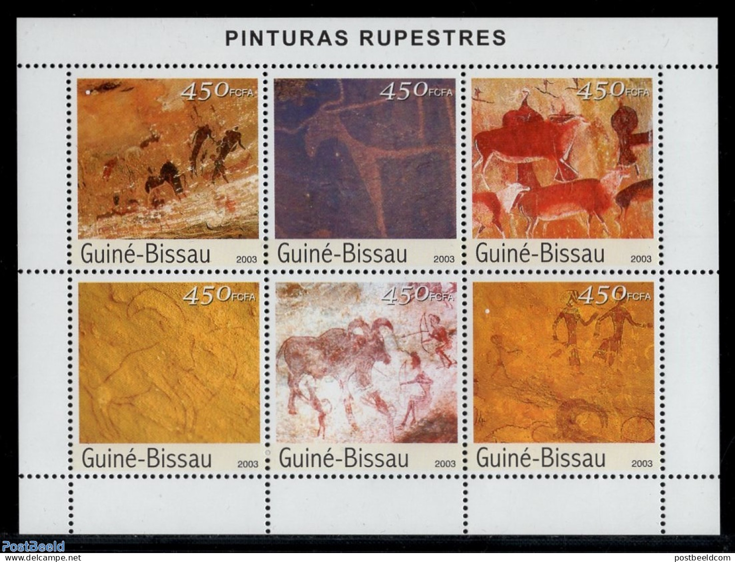 Guinea Bissau 2003 Cave Paintings 6v M/s, Mint NH, History - Nature - Archaeology - Art - Cave Paintings - Arqueología