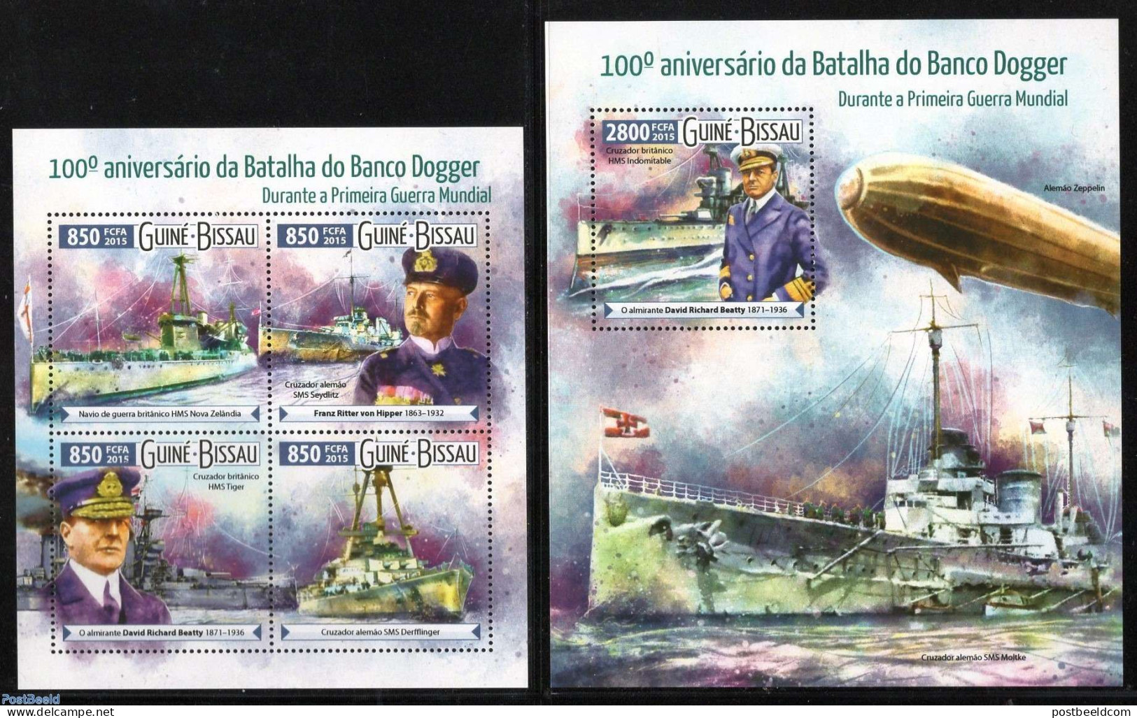 Guinea Bissau 2015 Battle Of Dogger Bank 2 S/s, Mint NH, History - Transport - History - Ships And Boats - Zeppelins -.. - Schiffe