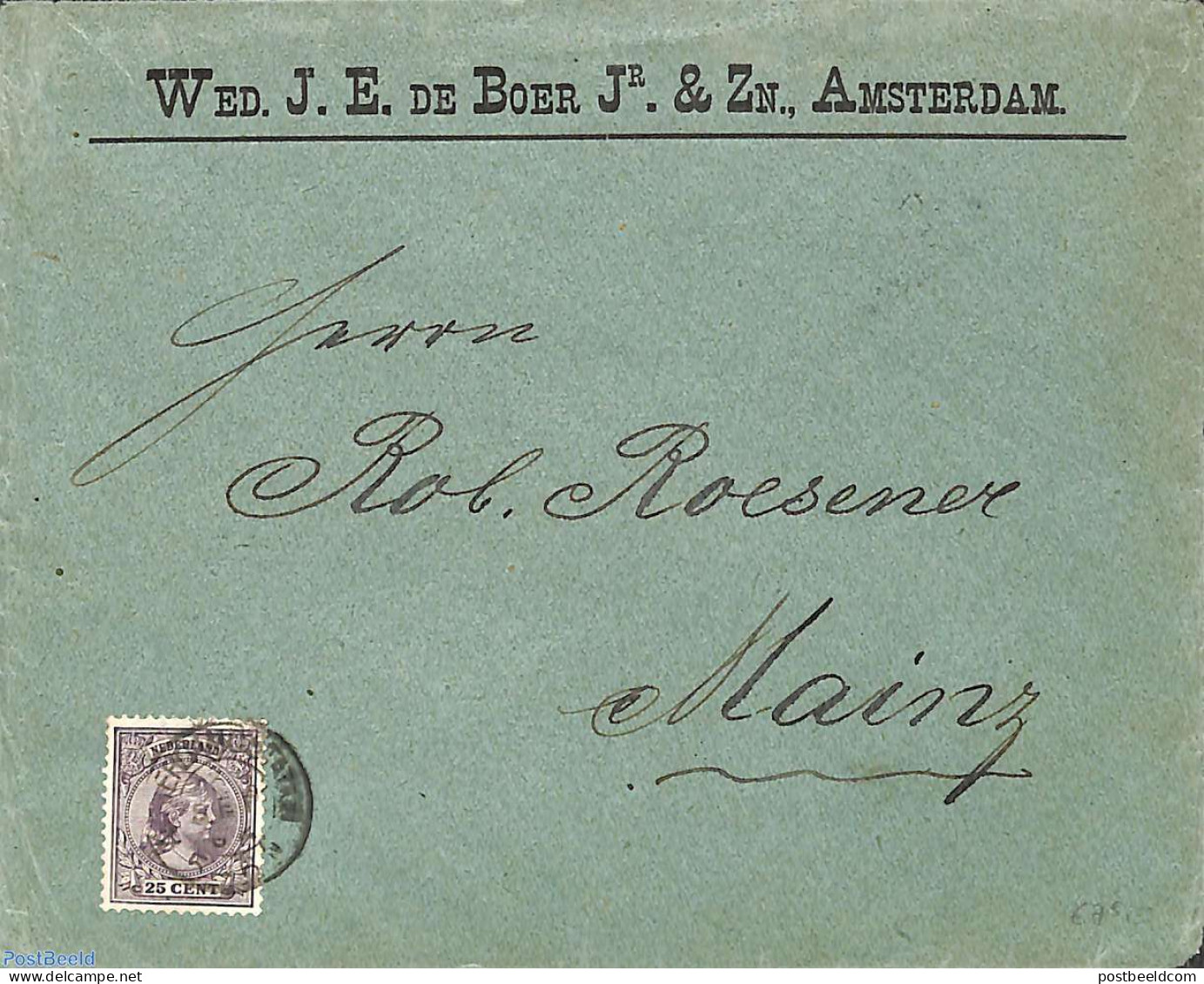 Netherlands 1896 Letter From Amsterdam To Mainz With NVPH No. 26, Postal History - Cartas & Documentos