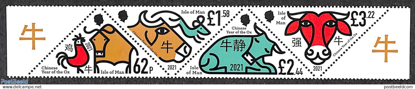 Isle Of Man 2021 Year Of The Ox 4v [:::], Mint NH, Various - New Year - New Year