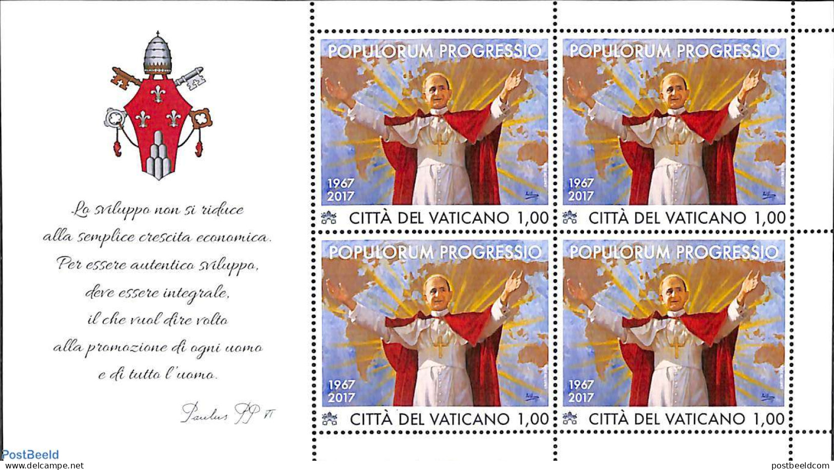 Vatican 2017 Encyclia Populorum Progresso M/s, Mint NH, Religion - Pope - Unused Stamps