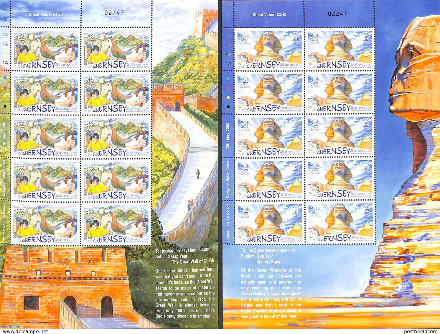 Guernsey 2006 Europa 2 M/s, Mint NH, History - Europa (cept) - World Heritage - Guernsey