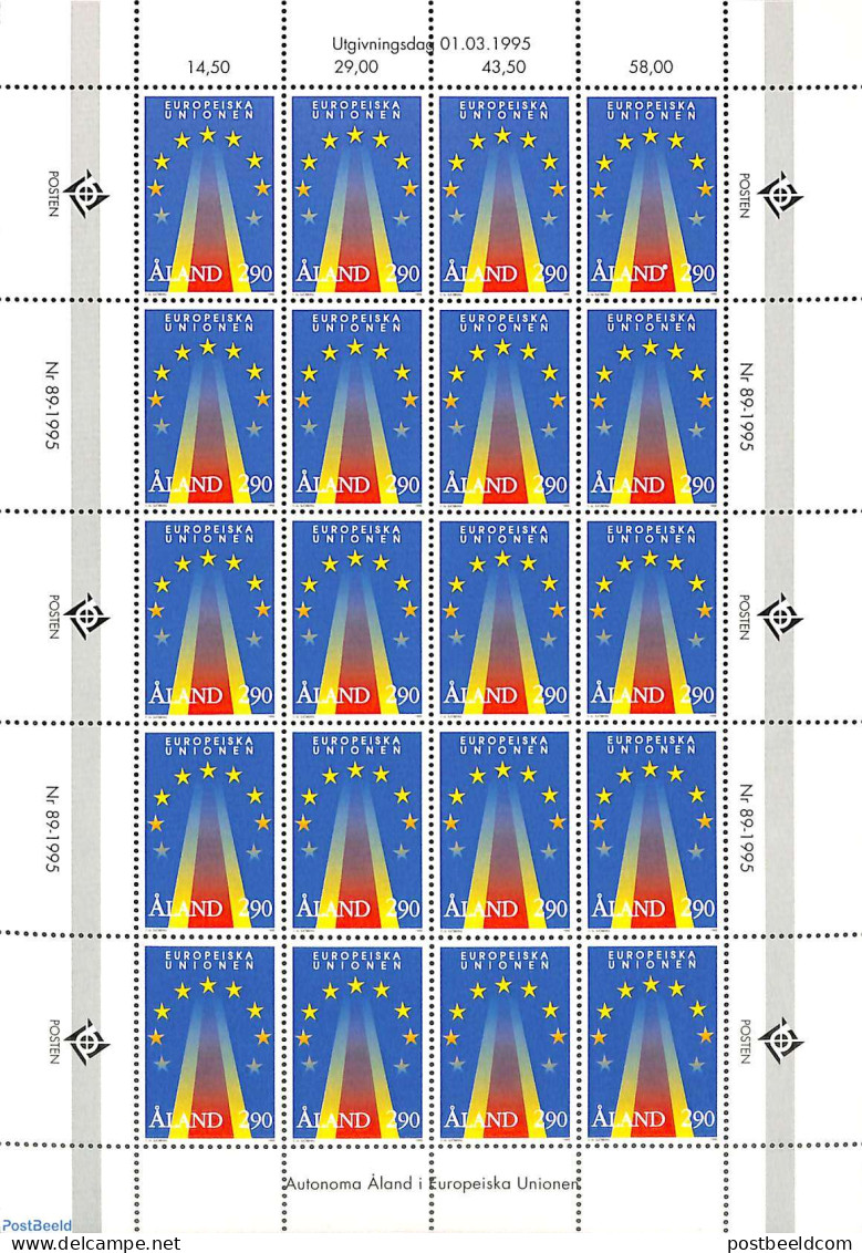 Aland 1995 European Union M/s, Mint NH, History - Europa Hang-on Issues - Idées Européennes