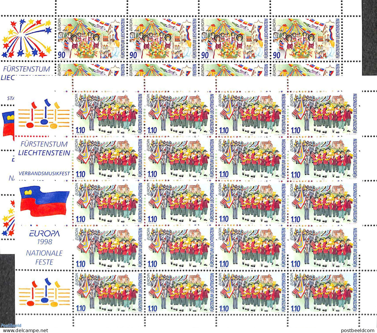 Liechtenstein 1998 Europa 2 M/s, Mint NH, History - Various - Europa (cept) - Folklore - Ongebruikt