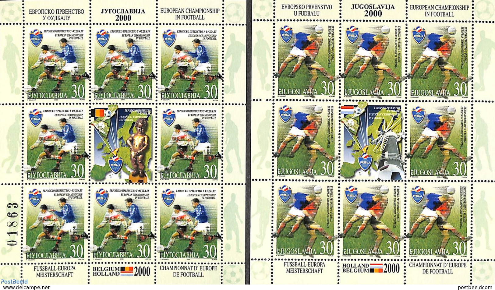 Yugoslavia 2000 European Football Games 2 M/s, Mint NH, History - Sport - Various - Europa Hang-on Issues - Football -.. - Nuovi