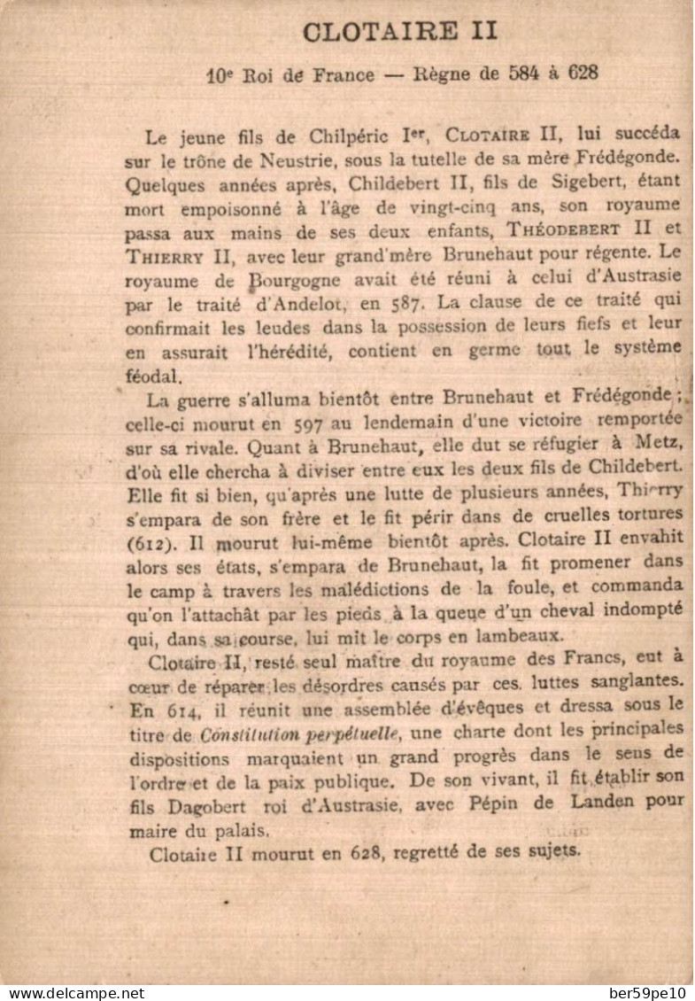 CHROMO LES ROIS DE FRANCE 10è ROI DE FRANCE CLOTAIRE II REGNE DE 584 A 628 - Otros & Sin Clasificación