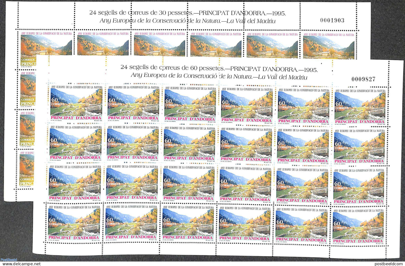 Andorra, Spanish Post 1995 European Nature Conservation 2 M/s (=24 Sets), Mint NH, History - Europa Hang-on Issues - Unused Stamps