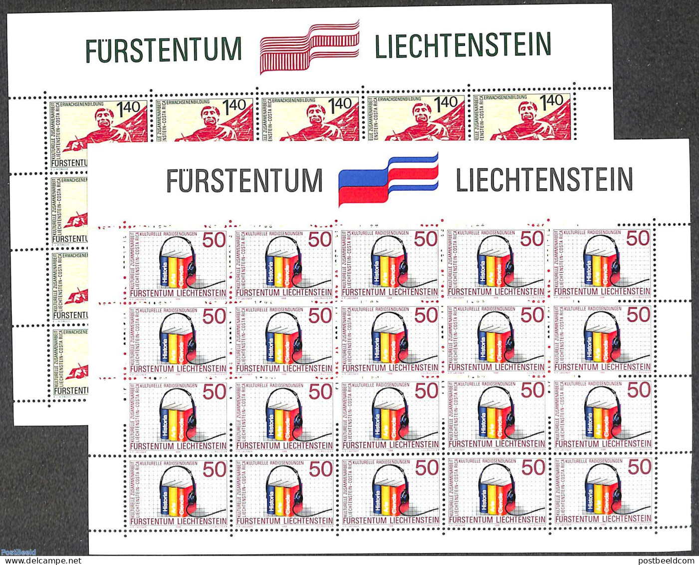 Liechtenstein 1988 Education 2 M/s, Mint NH, History - Science - Various - Europa Hang-on Issues - Education - Joint I.. - Neufs