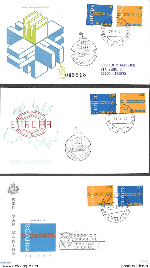 San Marino 1971 Europa, 3 Diff. FDC's, First Day Cover, History - Europa (cept) - Lettres & Documents