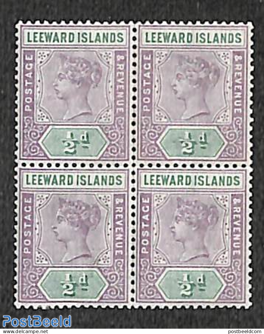 Leeward Islands 1890 1/2d, Block Of 4 [+], Unused (hinged) - Leeward  Islands