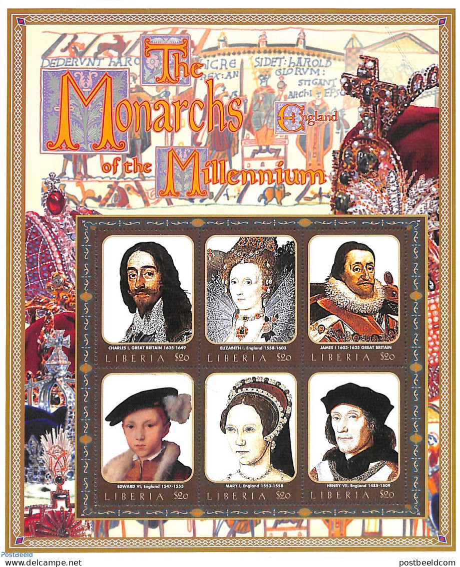 Liberia 2000 Monarchs Of The World 6v M/s, Mint NH, History - Kings & Queens (Royalty) - Königshäuser, Adel