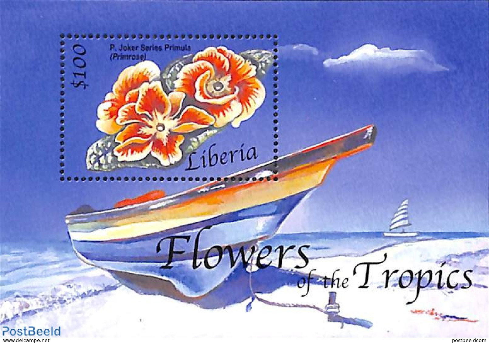 Liberia 2001 Primula S/s, Mint NH, Nature - Transport - Flowers & Plants - Ships And Boats - Barcos