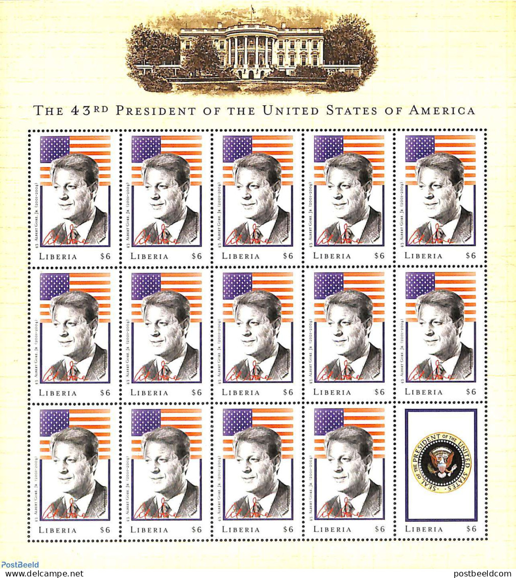 Liberia 2000 Al Gore, 43rs President Of USA (what He Never Became) M/s, Mint NH, History - American Presidents - Nobel.. - Nobel Prize Laureates