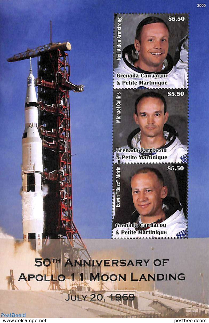 Grenada Grenadines 2020 Apollo 11 3v M/s, Mint NH, Transport - Space Exploration - Grenada (1974-...)