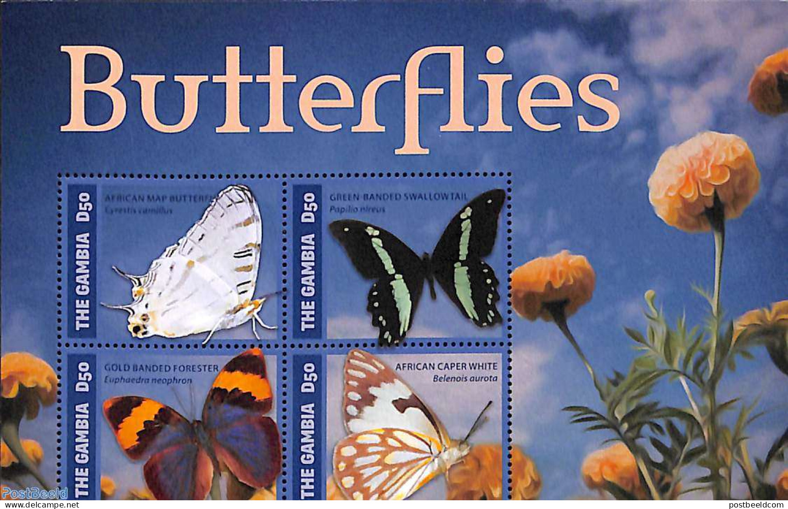 Gambia 2014 Butterflies 4v M/s, Mint NH, Nature - Butterflies - Gambia (...-1964)