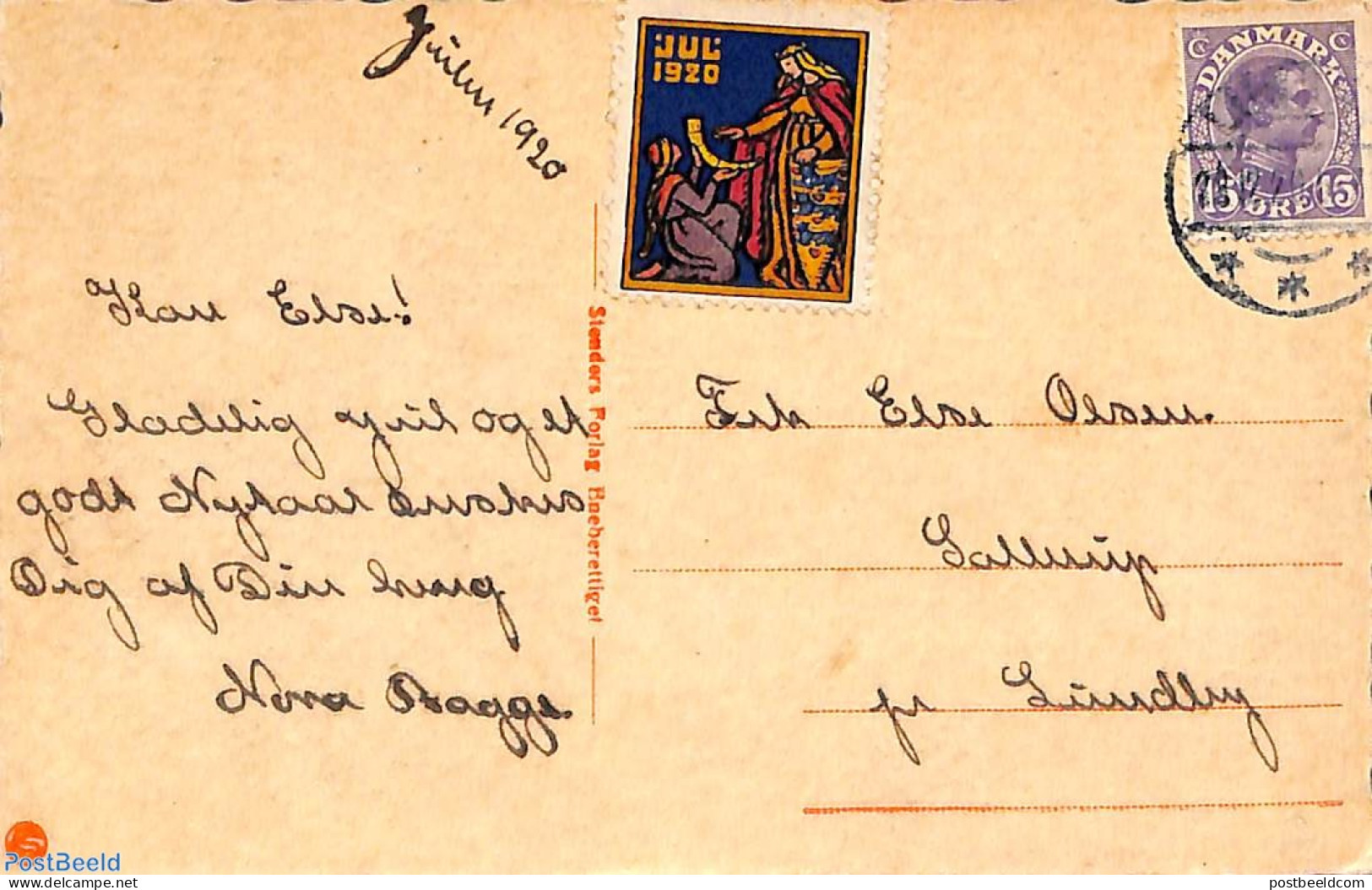 Denmark 1920 Postcard With Jul Seal, Postal History, Religion - Christmas - Lettres & Documents