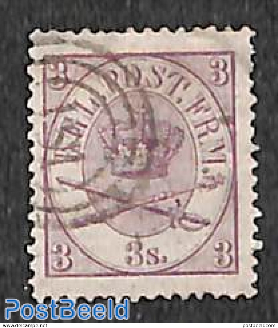 Denmark 1864 3s, Lila, Perf. 13:12.5, Used, Used Stamps - Usati