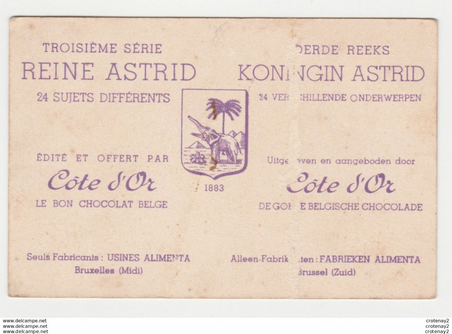 Chromo Chocolat Belge Côte D'Or Reine Astrid Série 3 N°20 Visite Expo Prince Eugène 1935 Usines Alimenta Bruxelles - Côte D'Or