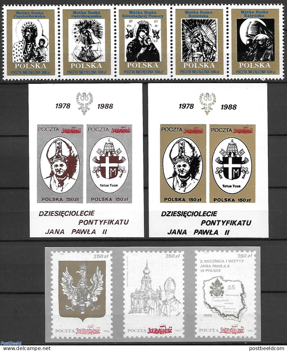Poland 1988 Solidarnosc, Not Postage Valid., Mint NH, Religion - Churches, Temples, Mosques, Synagogues - Pope - Unused Stamps