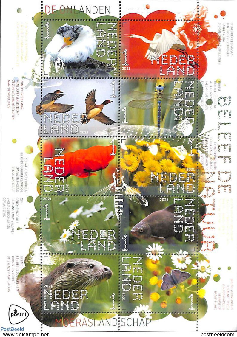 Netherlands 2021 De Onlanden 10v M/s S-a, Mint NH, Nature - Birds - Butterflies - Fish - Flowers & Plants - Insects - Unused Stamps