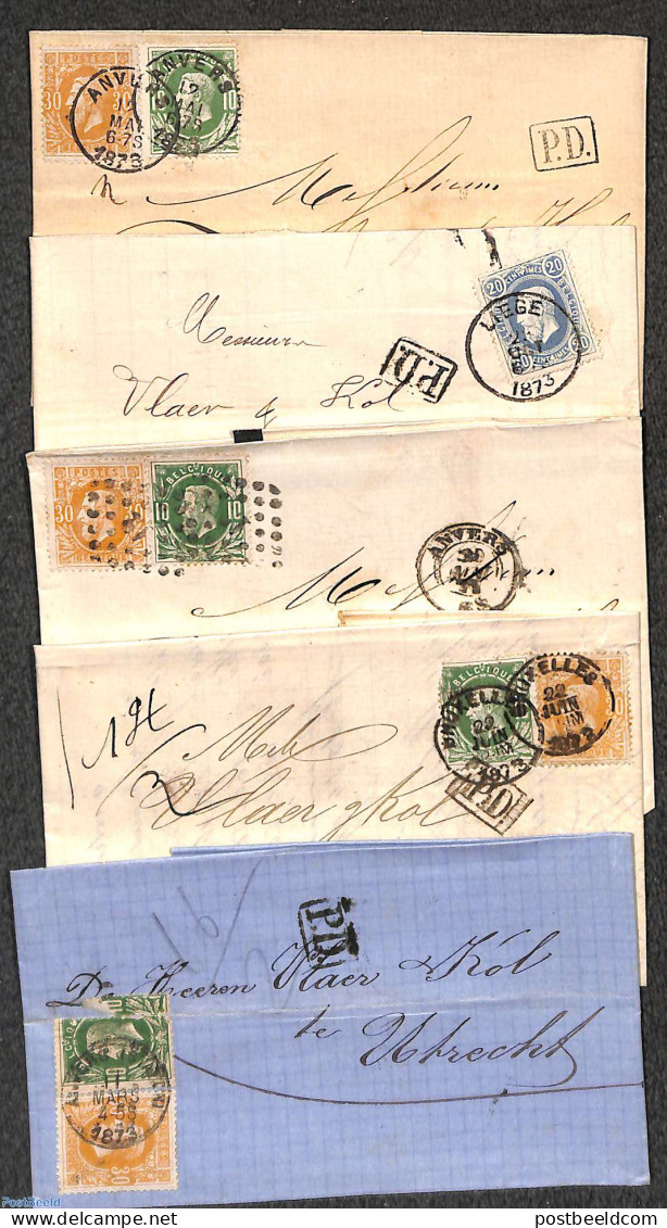 Belgium 1873 Lot With 5 Letters, Postal History - Cartas & Documentos