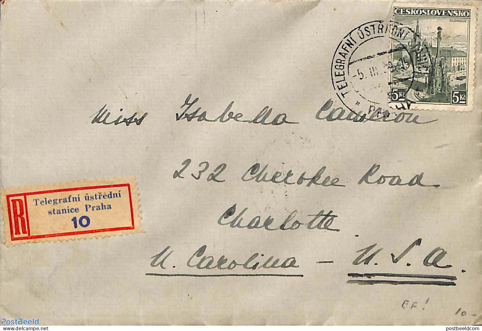Czechoslovkia 1939 Registered Letter To USA, Postal History - Storia Postale