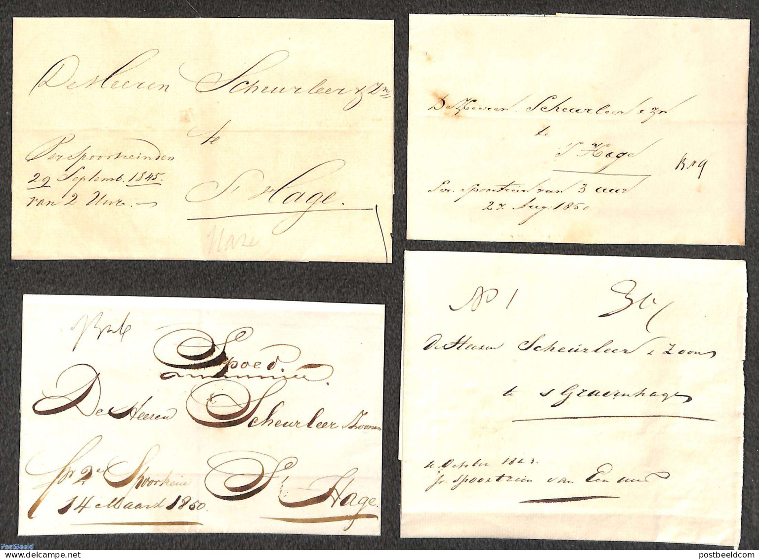 Netherlands 1850 Lot With 4 Letters Sent By Railway To 's-Gravenhage, Postal History - ...-1852 Prephilately