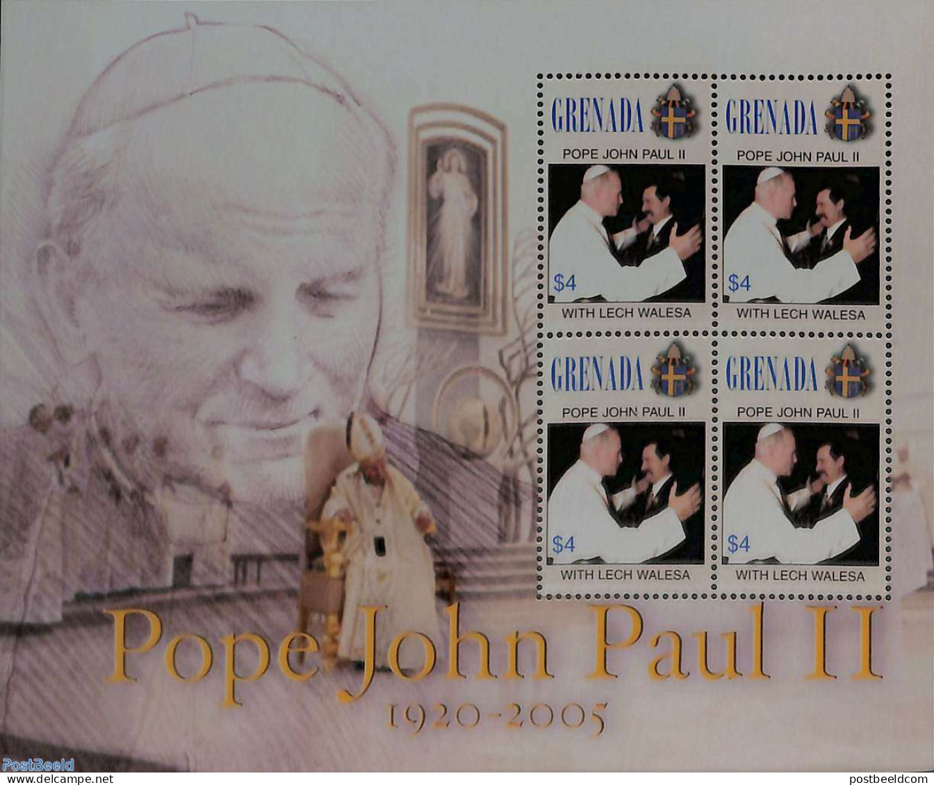 Grenada 2005 Pope John Paul II M/s, Mint NH, Religion - Pope - Päpste