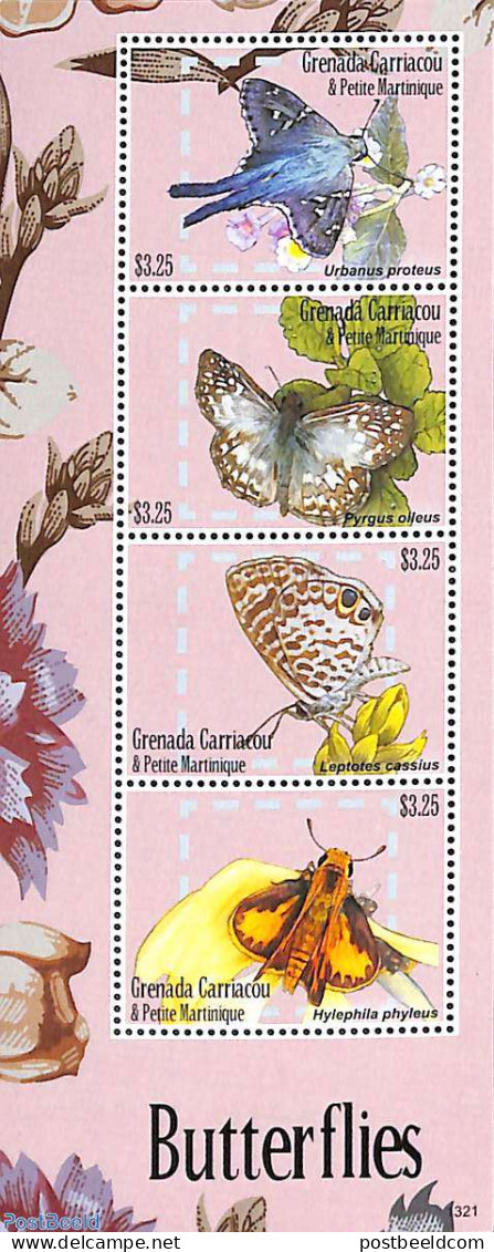 Grenada Grenadines 2013 Butterflies 4v M/s, Mint NH, Nature - Butterflies - Grenade (1974-...)