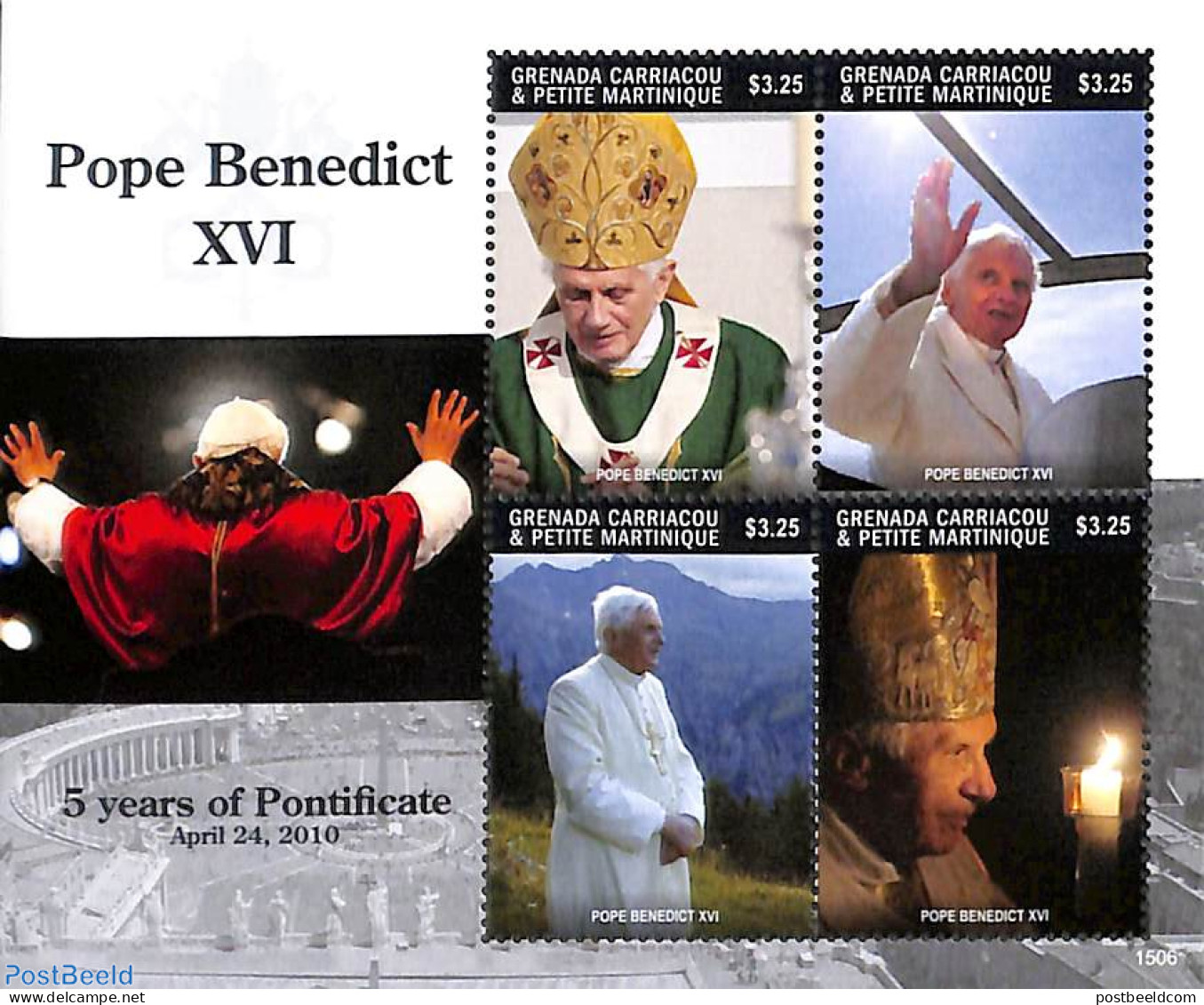 Grenada Grenadines 2015 Pope Benedict XVI 4v M/s, Mint NH, Religion - Pope - Päpste
