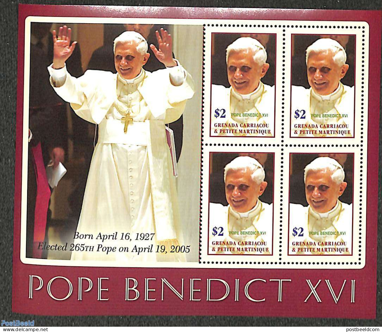 Grenada Grenadines 2005 Pope Benedict XVI M/s, Mint NH, Religion - Pope - Päpste