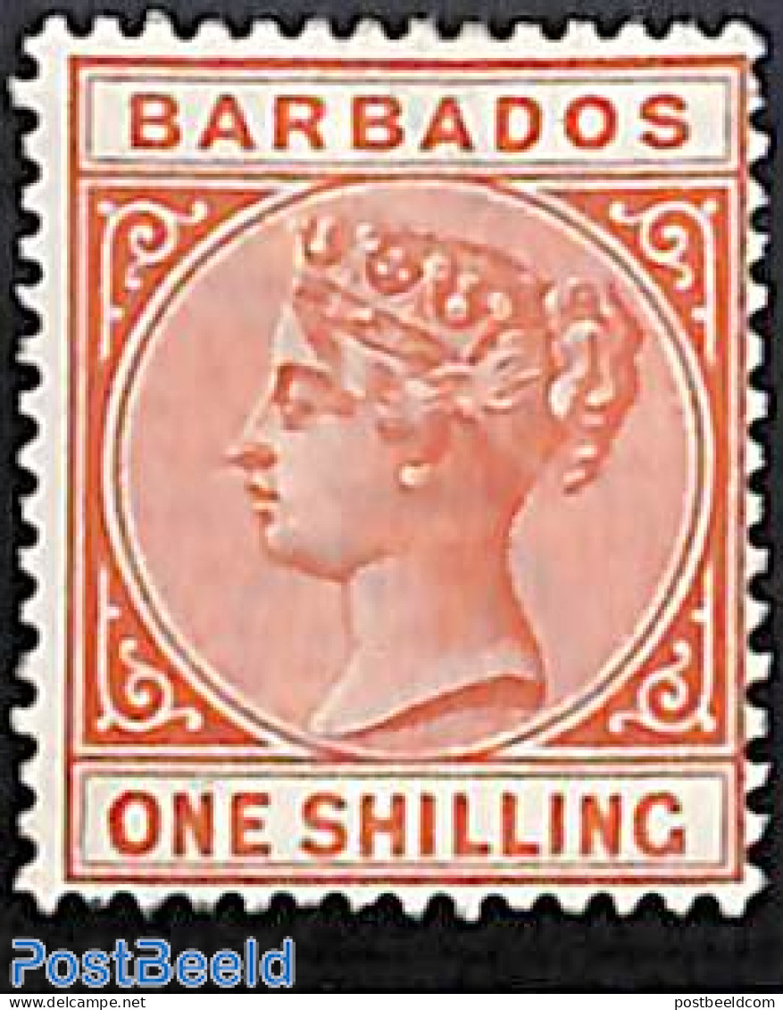 Barbados 1882 1sh, Stamp Out Of Set, Unused (hinged) - Barbados (1966-...)