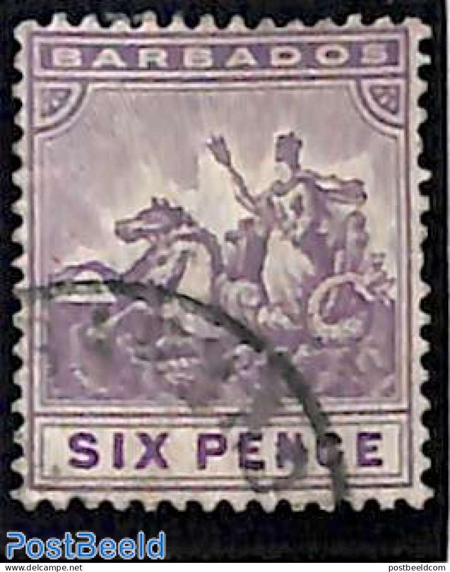 Barbados 1909 6d, Used, Used Stamps, Nature - Horses - Barbados (1966-...)