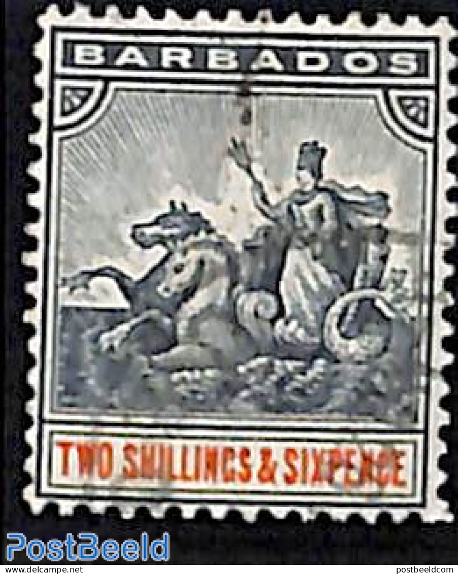 Barbados 1892 2/6sh, WM CA-Crown, Used, Used Stamps - Barbados (1966-...)