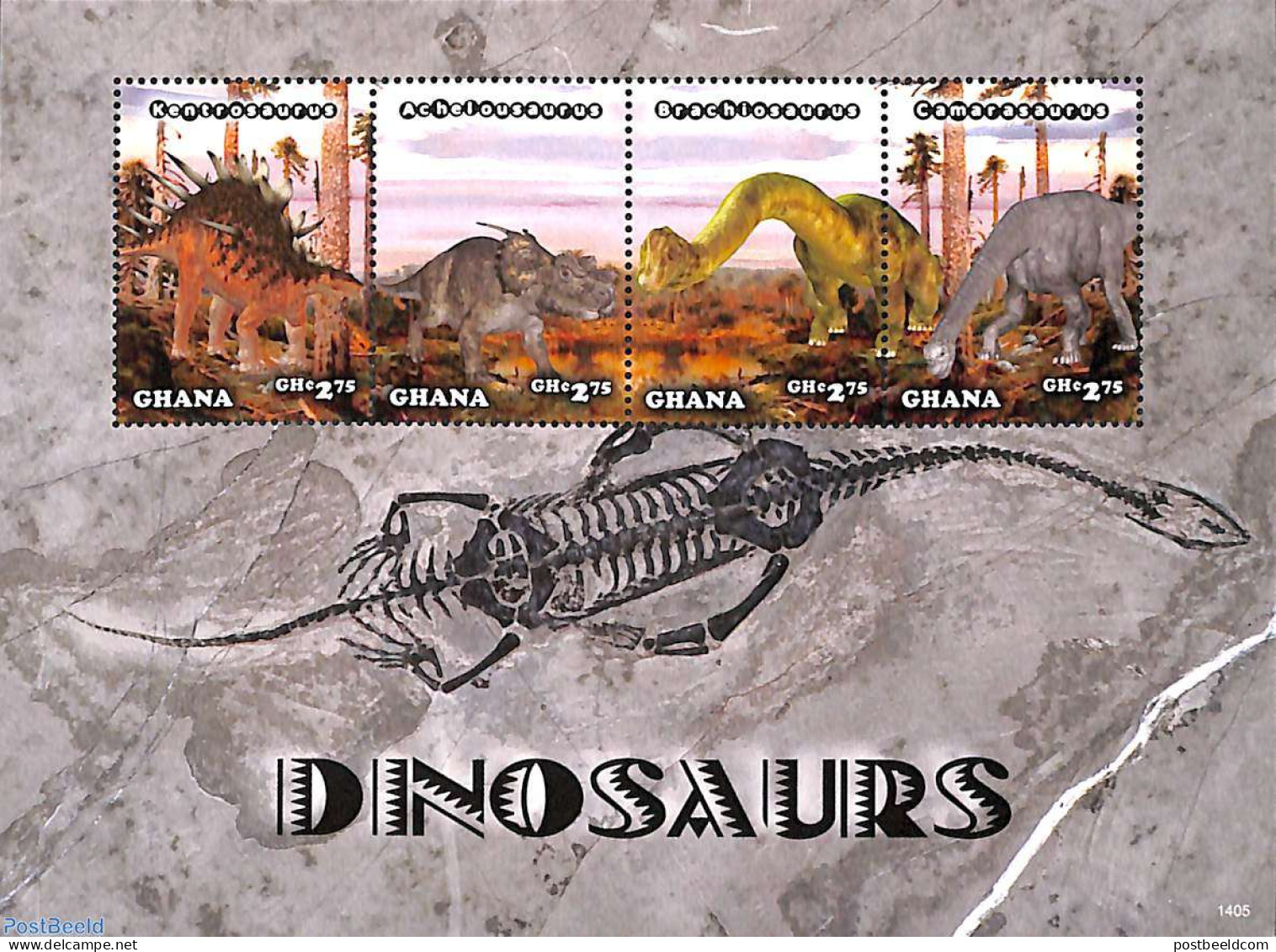 Ghana 2014 Dinosaurs 4v M/s, Mint NH, Nature - Prehistoric Animals - Preistorici