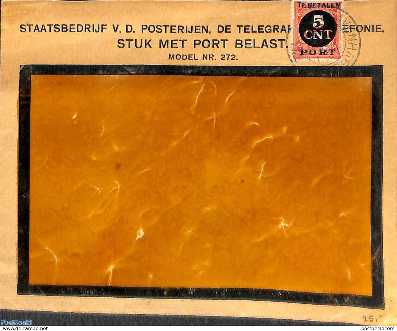 Netherlands 1928 Postage Due Envelope 5c PORT, Postal History - Cartas & Documentos
