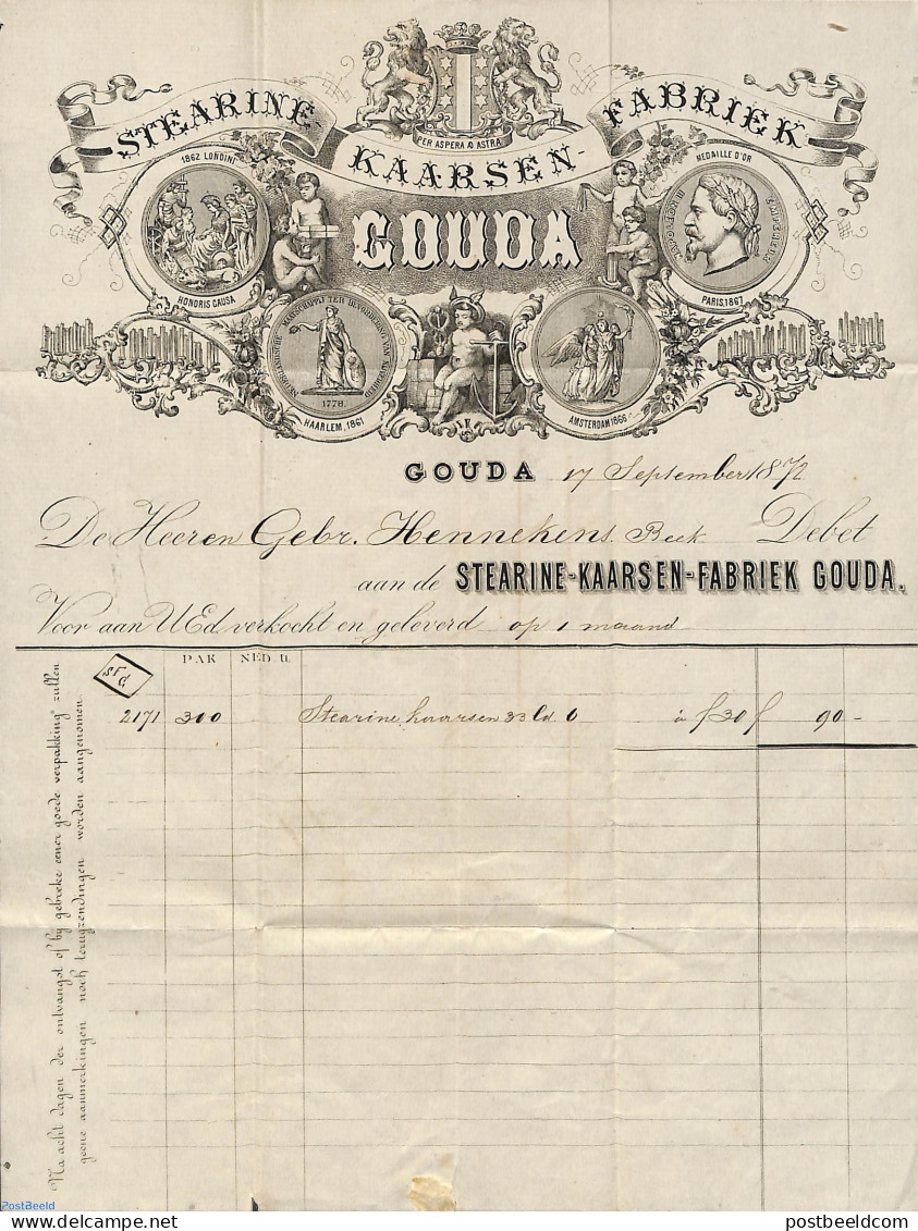 Netherlands 1872 Invoice Letter, Parcel Shipment From Gouda To Maastricht, Postal History - Brieven En Documenten