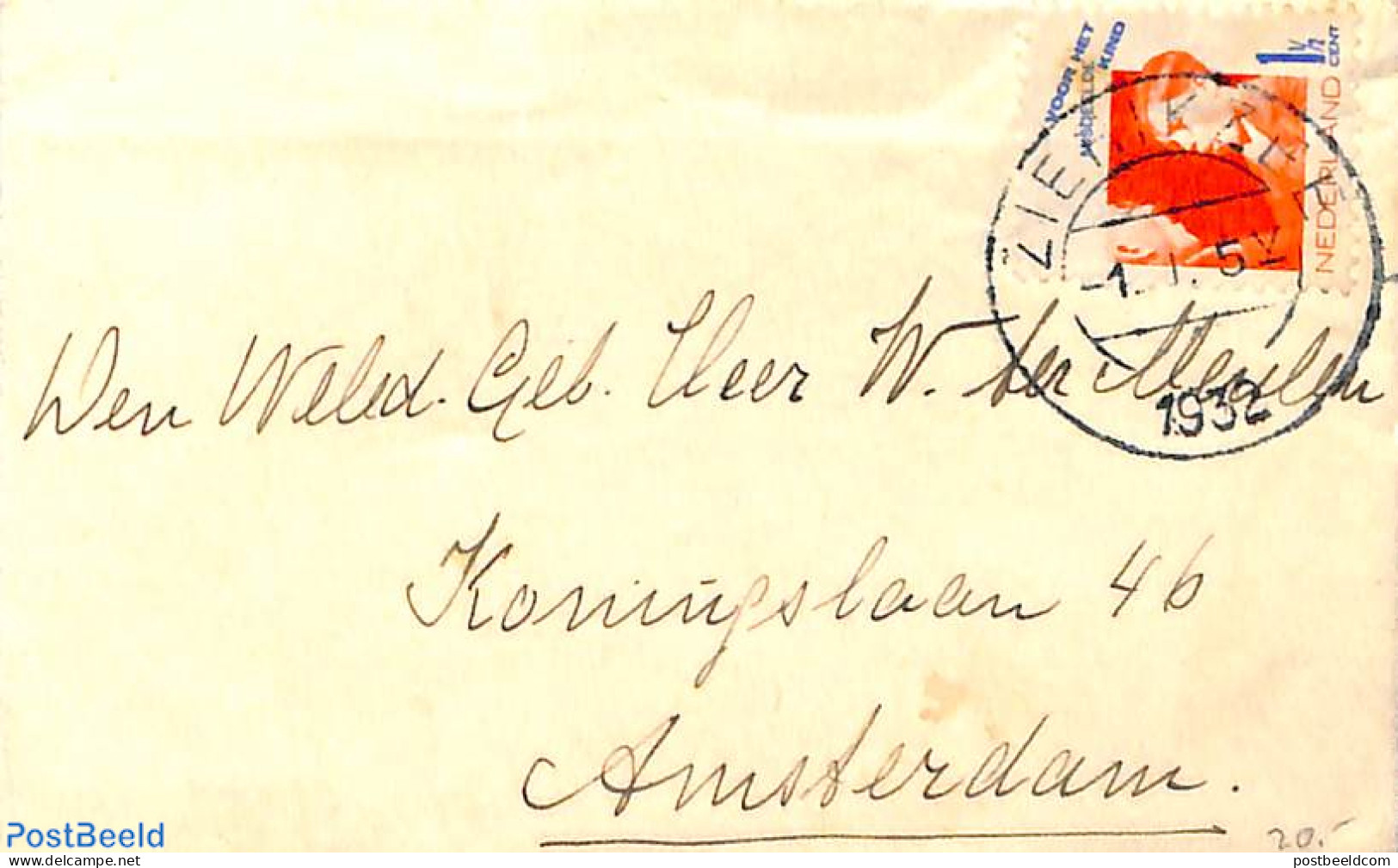 Netherlands 1932 Small Cover From ZIERIKZEE With NVPH No. 240, Postal History, Health - Disabled Persons - Storia Postale