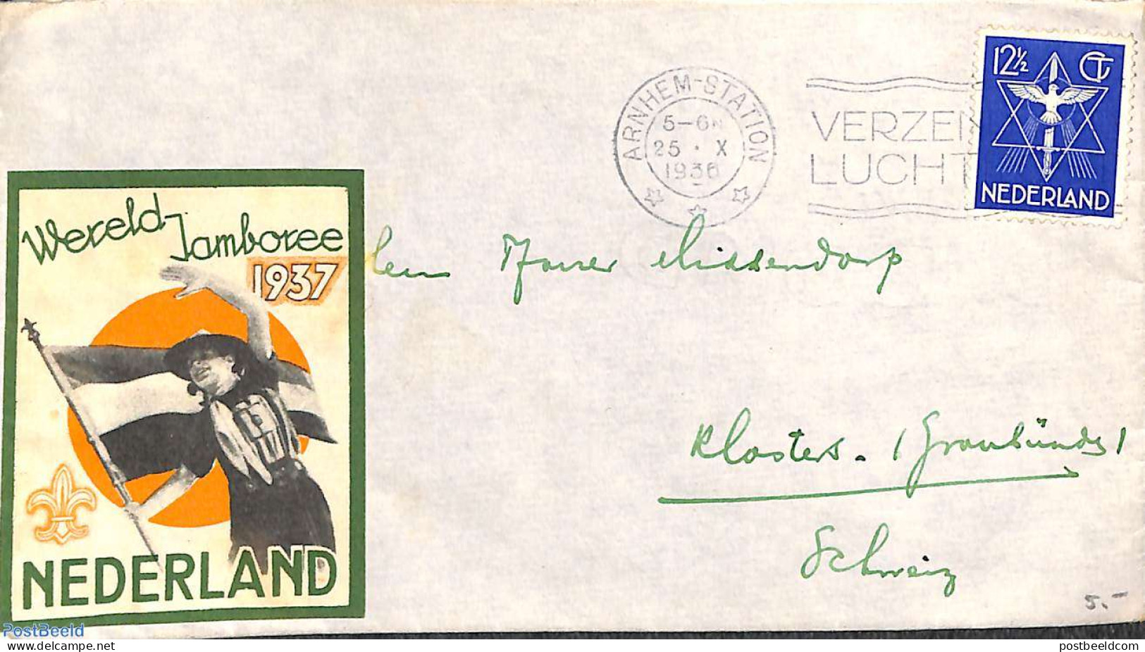 Netherlands 1936 Letter To Switzerland, Postal History, Sport - Scouting - Briefe U. Dokumente