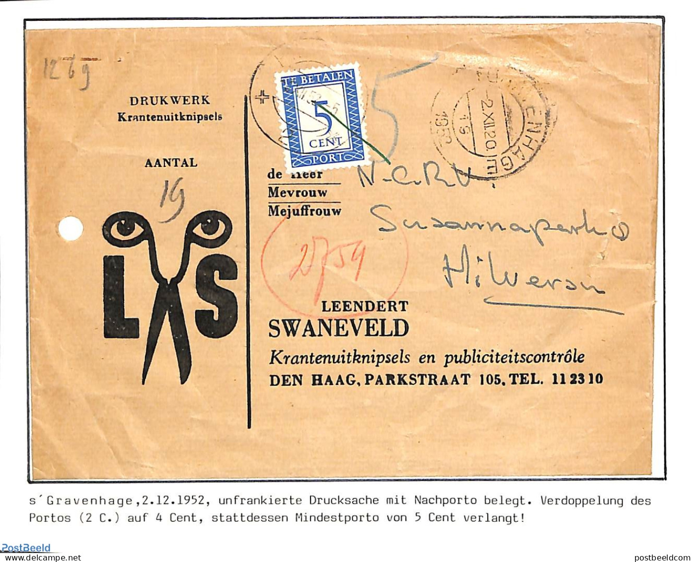 Netherlands 1952 Postage Due, See Description In Photo, Postal History - Covers & Documents