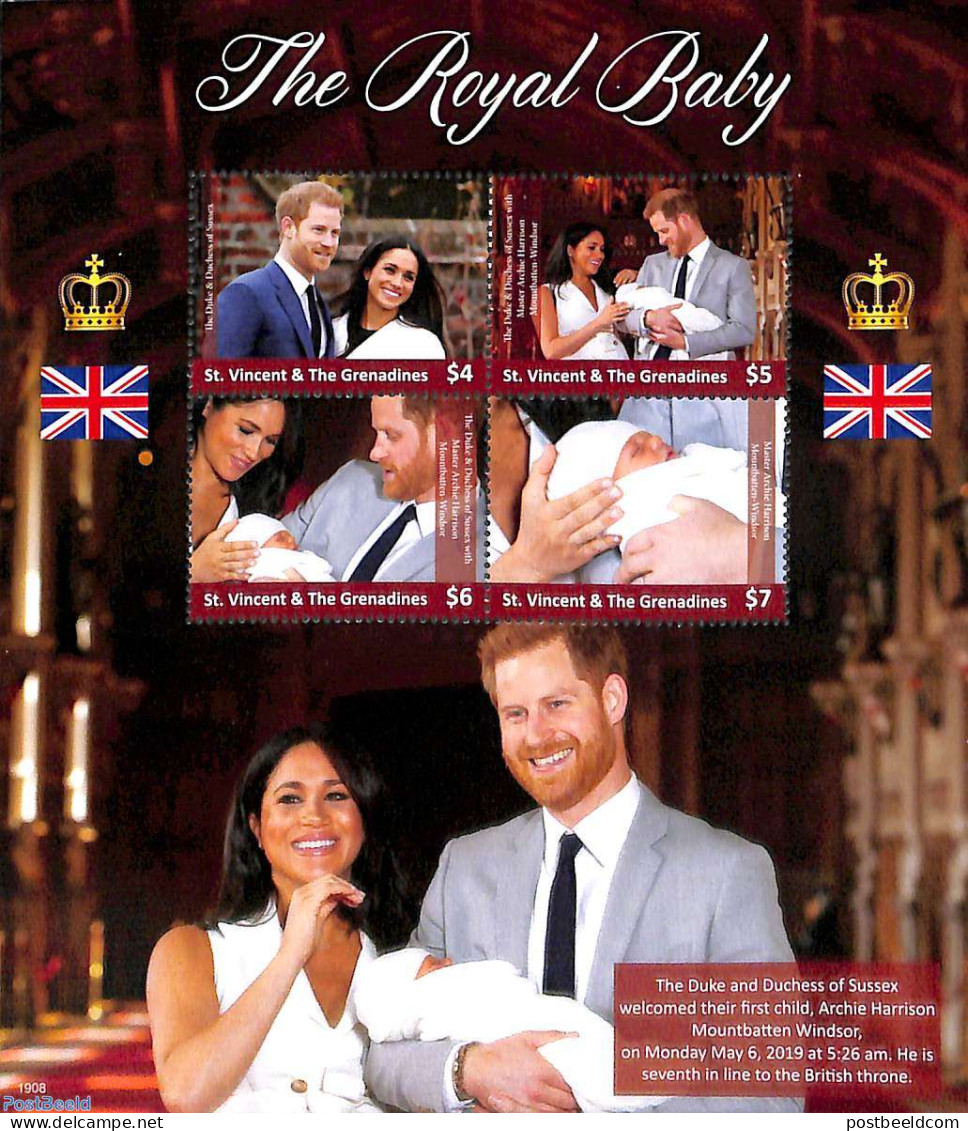 Saint Vincent 2019 The Royal Baby 4v M/s, Mint NH, History - Kings & Queens (Royalty) - Familias Reales