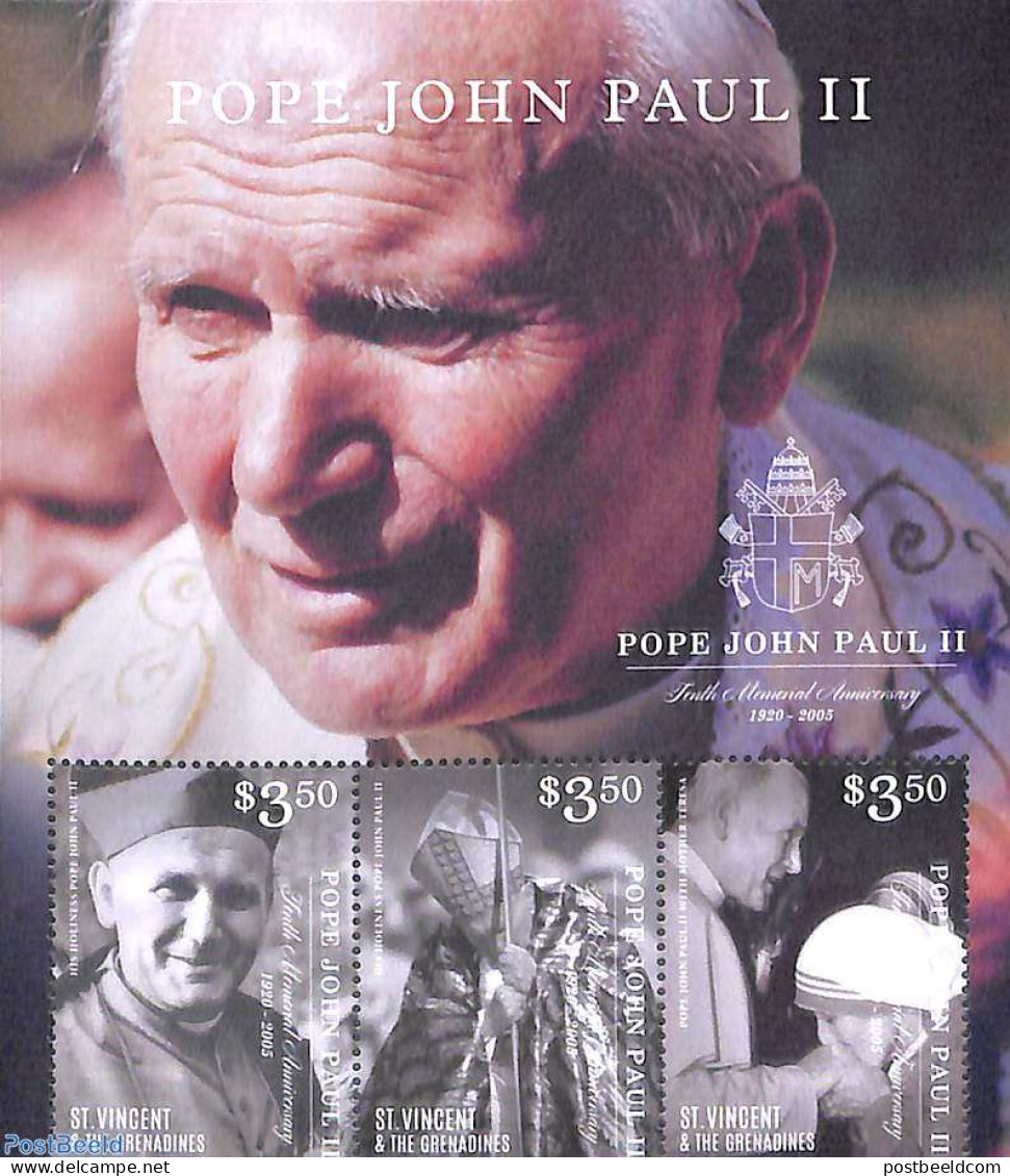 Saint Vincent 2015 Pope John Paul II 3v M/s, Mint NH, Religion - Pope - Papi