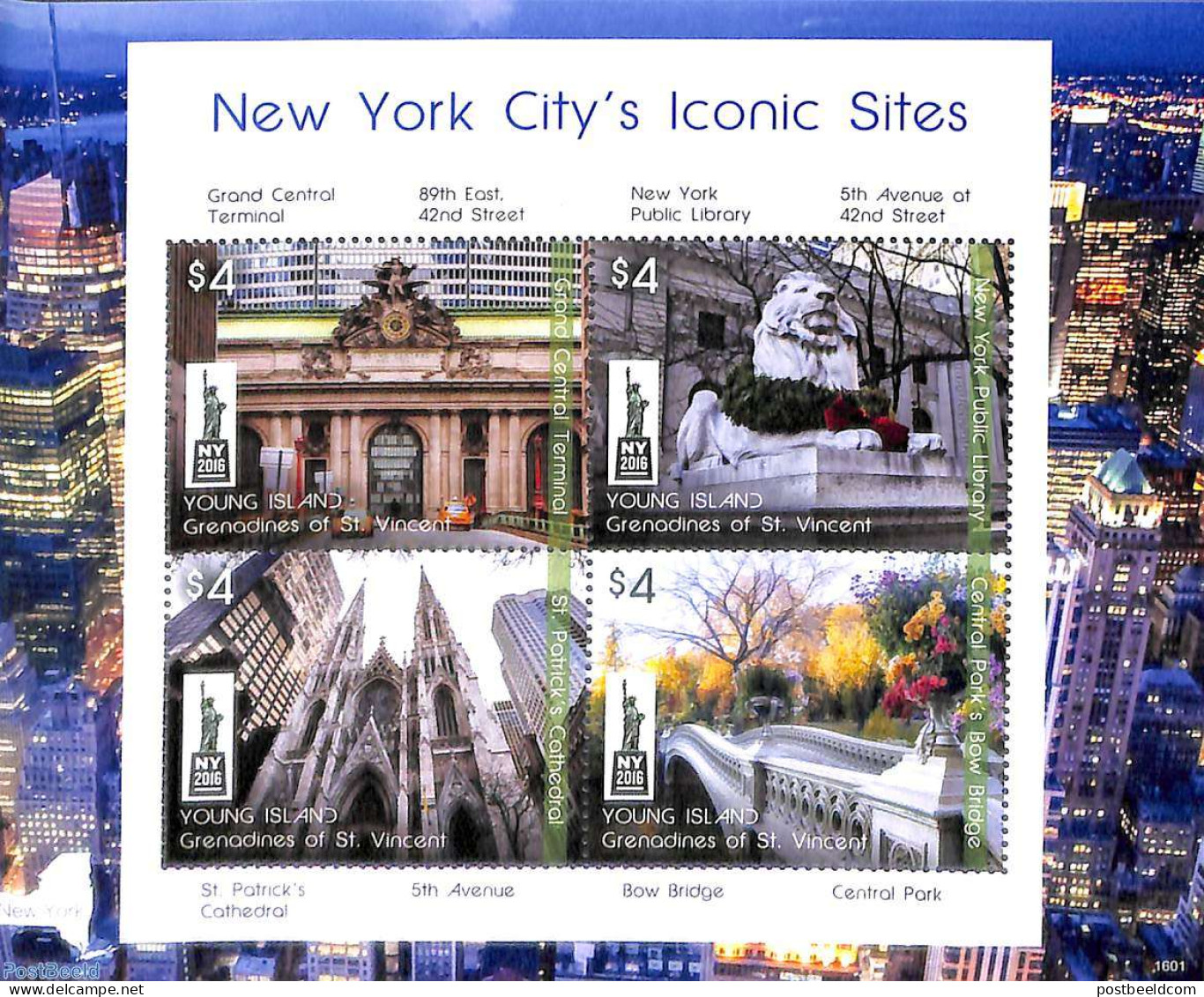 Saint Vincent & The Grenadines 2016 New York City Iconic Sites 4v M/s, Mint NH, Religion - Churches, Temples, Mosques,.. - Chiese E Cattedrali